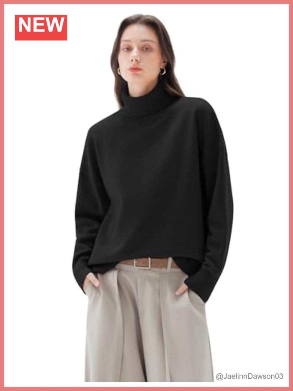 Cashmere Blend Oversized Turtleneck Pullover Sweater Long Sleeve Knit Jumper